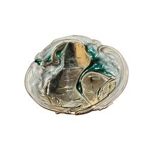 Charmant Metal Buckle Belt Vintage Heron Birds Enamel Stretch Beverly Hills